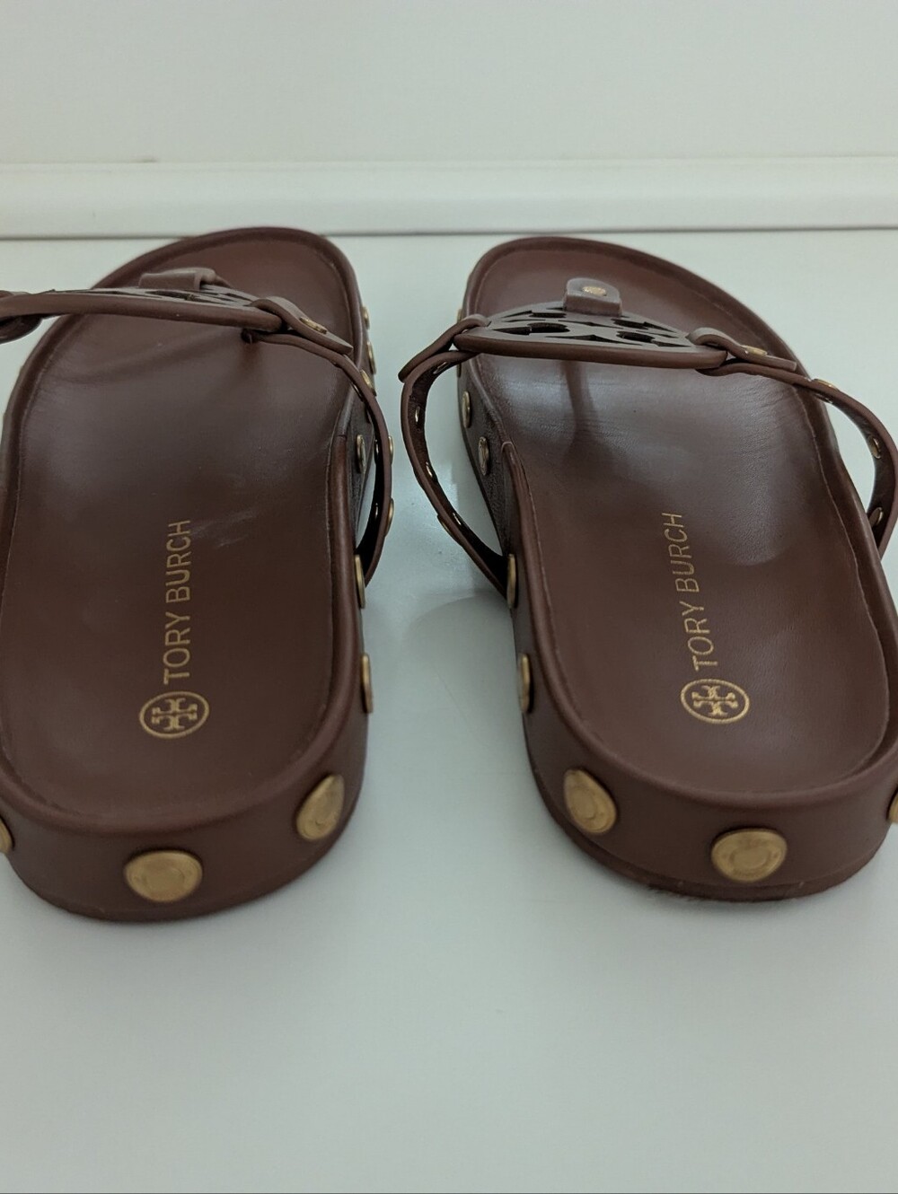 EUC! Tory Burch Miller Coin Sandals In Brown And Gold Size 8.5 - Picture 7 of 16